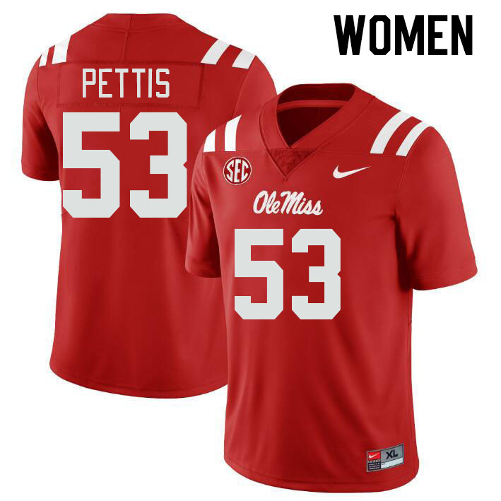 Women #53 Cephas Pettis Ole Miss Rebels College Football Jerseyes Stitched Sale-Red - Click Image to Close